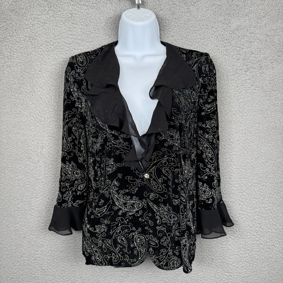 VTG Alex Evenings Blazer Womens S Black Paisley Sparkle Romantic Whimsigoth 80s - Picture 1 of 11